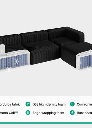141" Modular Sectional Sofa - Modern L-Shape Cloud Couch with Smart Coil® Support for Living Room and Bedroom, No Assembly Required (6 Seats)
