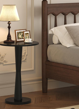 Set of 2 Round Pedestal Accent Tables with 15" Top and Solid Wood Legs for Small Spaces, Living Room, Bedroom, Corner (Black)
