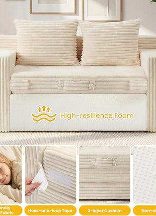 3-in-1 Convertible Boneless Sleeper Sofa Bed with Pillows - Ideal for Compact Living Spaces, Assembly-Free Design