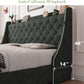 Queen Bed Frame with 4 Storage Drawers, Upholstered Storage Bed with Charging Station, Tufted Wingback Headboard, No Box Spring Needed, Dark Grey