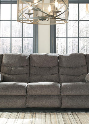 Signature Design by Ashley Tulen Contemporary Manual Pull Tab Reclining Sofa in Dark Gray