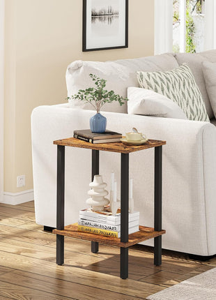 Set of 2 End Tables with Dual-Tier Storage Shelves for Living Room and Bedroom, Perfect for Compact Spaces, Model TB01BB035