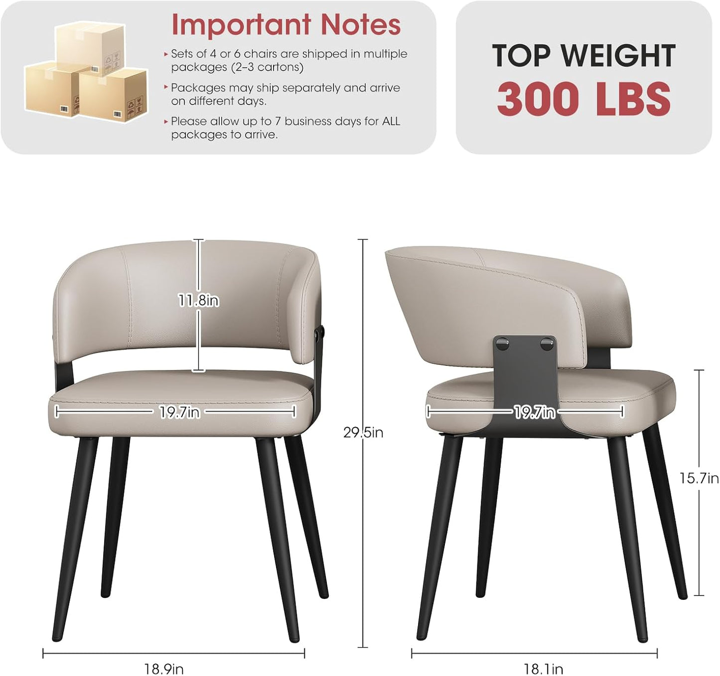 Modern Dining Chairs Set of 2, Upholstered Faux Leather Kitchen Side Chairs with Curved Open Back, Easy Assembly for Dining Room, Restaurant, Cafe, Warm Gray