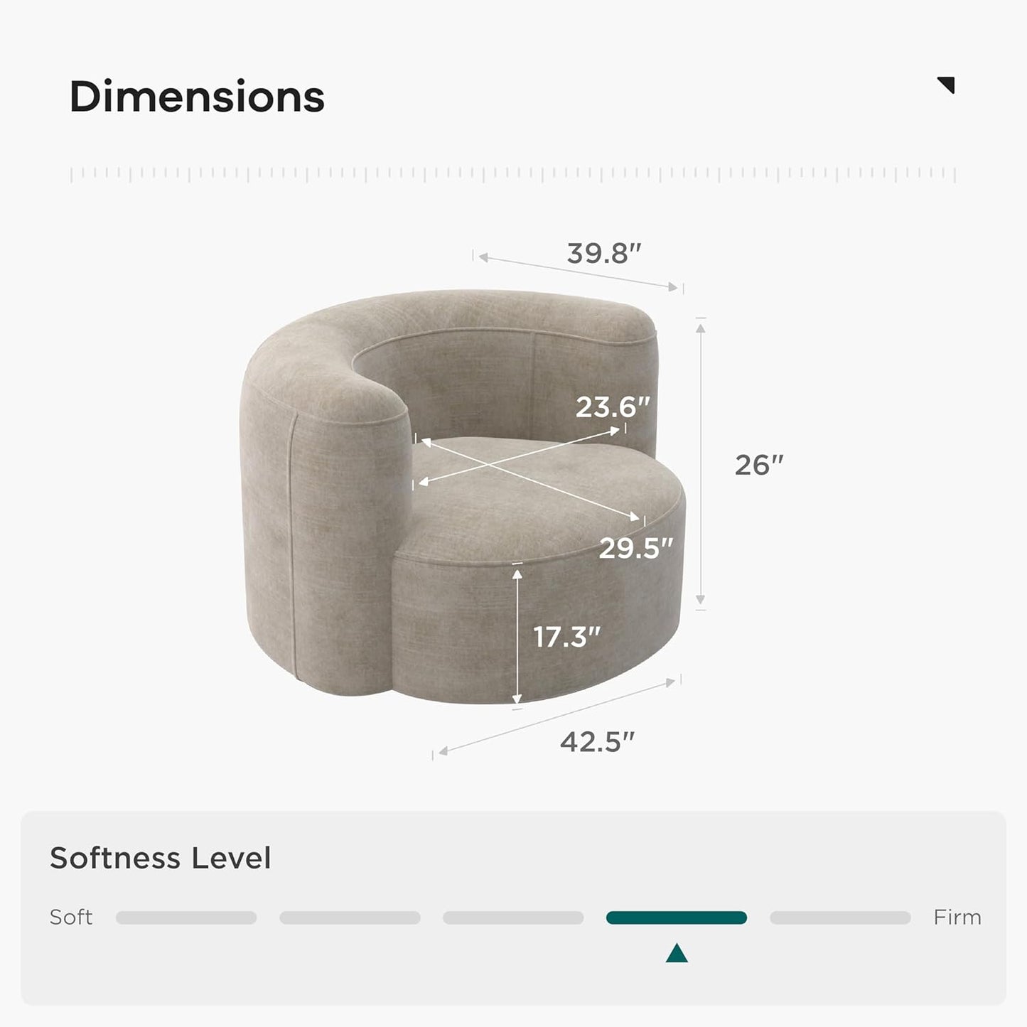 Luxury Modern Tight Curved Back Velvet Sofa, Minimalist Style Comfy Couch for Living Room Apartment Reception Space, Cream Single Chair