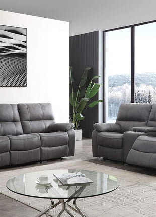 Elegant Grey Microfiber Reclining Sofa and Loveseat Set – The Perfect Blend of Comfort and Style for Your Living Space