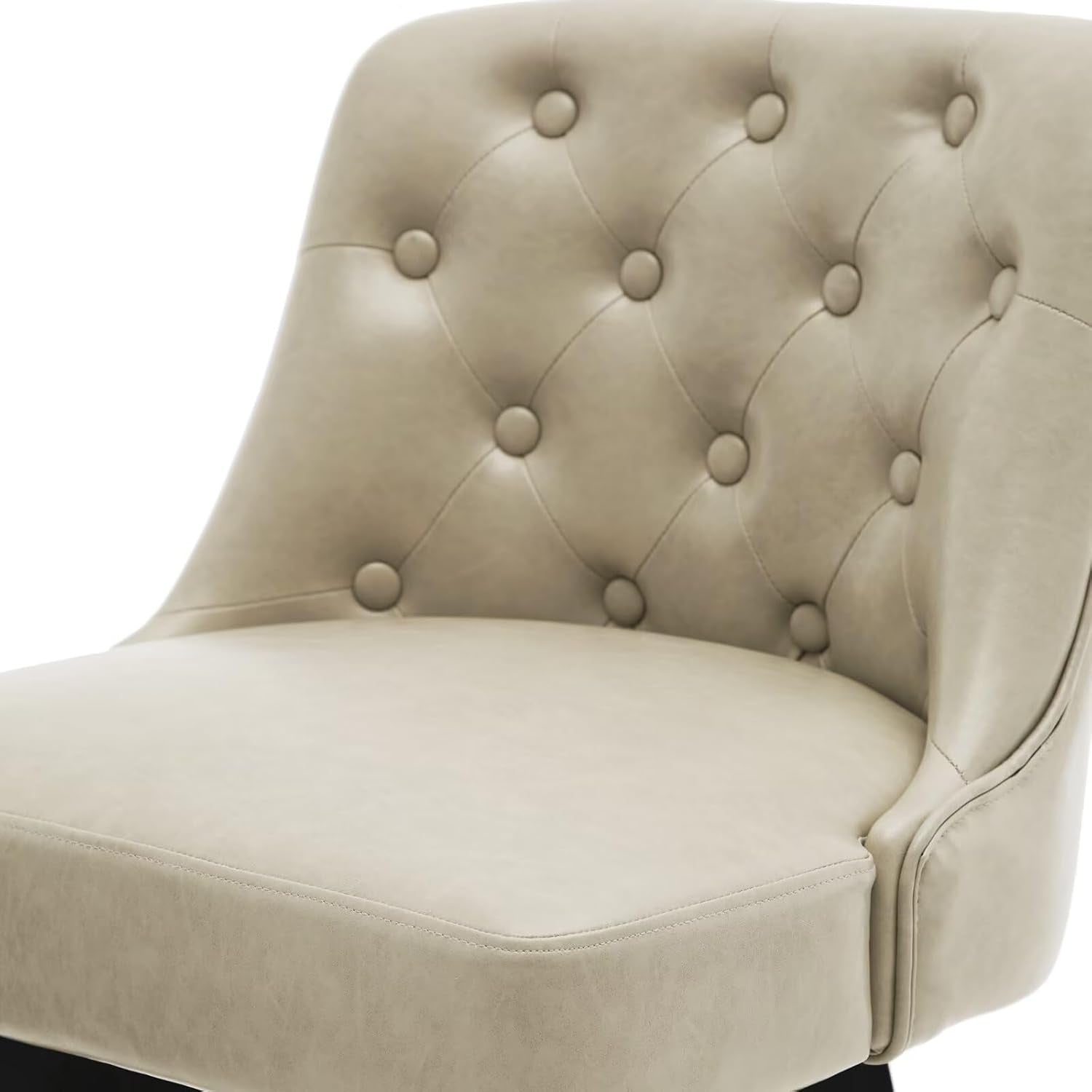 Bar Stools Set of 2, PU Leather Barstools, 26 Inch Upholstered Counter Stools with Low Tufted Back and Footrest, Swivel Counter Height Barstools for Kitchen Island Home Bar Khaki