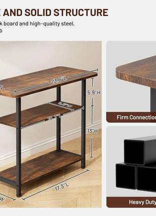 3-Tier Rustic Brown Side Table for Living Room - Narrow Nightstand with Generous Storage for Compact Spaces