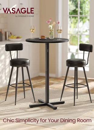Set of 2 Modern Round High Top Bar Tables with Metal Frame and Cross Base, Accommodates 2-3 People, Easy Assembly, 23.6 x 41.1 Inches, Ebony Black