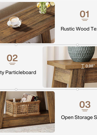 Rustic Brown Wooden End Table with Dual Storage Shelves - Slim Accent Nightstand for Living Room and Bedroom