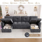 107'' LED Sectional Sleeper Sofa with Pull Out Couch Bed, Convertible U Shaped Couch with Storage Chaise, Adjustable Backrest & USB, Modern Chenille Home Sofa Living Room Furniture Set, Grey