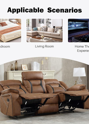 Faux Leather 3-Seat Manual Reclining Sofa for Living Room and Meeting Room, Brown