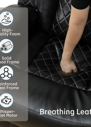 Power Recliner Sectional Sofa Set with LED Lighting, Breathable Leather Upholstery, Storage Console, Cup Holders, Wireless Charging, and Touch Reading Light - 3-Piece Black Sofa for Living Room, Home Theater, and Office
