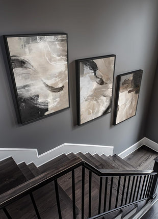 Large Framed Neutral Abstract Wall Art Set - 3-Piece Modern Canvas Prints for Living Room, Hallway, Bedroom, and Office Decor in Black, Beige, and Brown Tones, 24x36 Inches