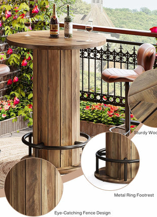 39.4-Inch Wood Bistro Pub Table with Metal Ring Footrest for Dining and Living Areas, Brown Finish