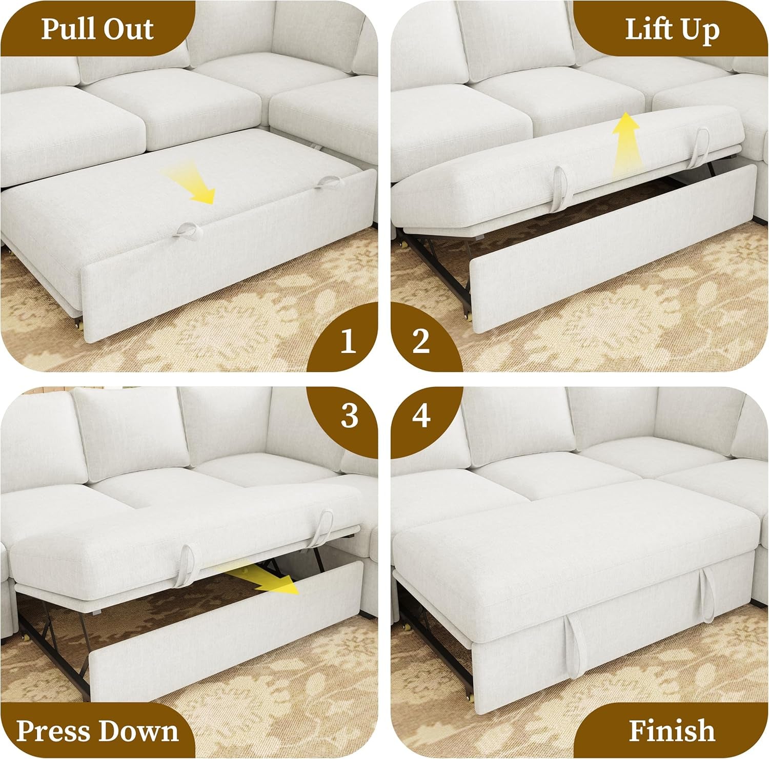 83.5" Sectional Sleeper Sofa with Pull Out Couch, Modern 5 Seat L Shaped Modular Couch, Sectionals Modular Sofa with Storage, Comfy Sectional Couches for Living Room & Apartment, Light Beige