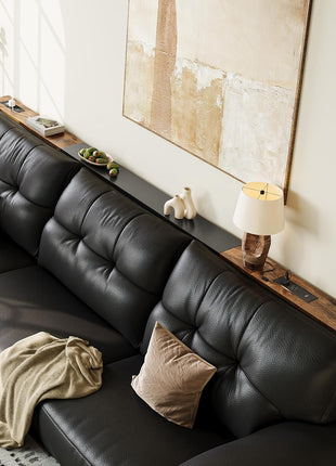 Adjustable Rustic Brown Sofa Table with Dual Power Outlets and USB-C Port, 110.2-157.5 Inch Length, Entryway Console with Anti-Tip Kit for Living Room