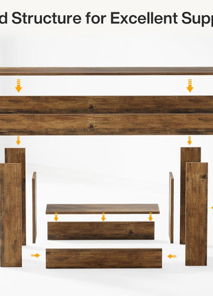 63-Inch Vintage Brown Farmhouse Console Table with U-Shaped Base and Two-Tier Design for Living Room, Hallway, and Foyer