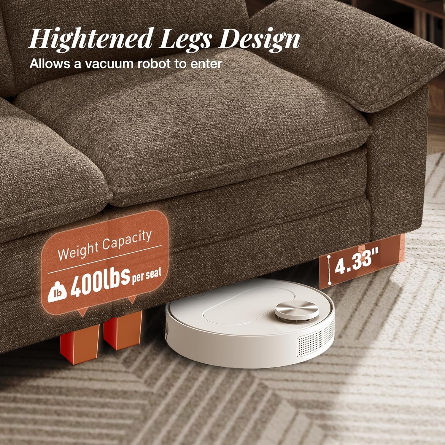 123-Inch L Shaped Sectional Sofa with Cloud Cushions, Deep Seat Modular Couch Set W/ 4 Seats & 1 Ottomans, Removable Arms, Plush Chenille Upholstery for Living Room, Apartment - Taupe