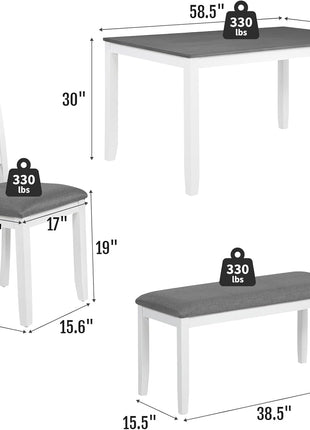 6-Piece Solid Wood Dining Set with Upholstered Seating, Perfect for Dining Rooms, Kitchens, and Restaurants, White Finish