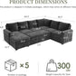 104" Sectional Sleeper Sofa Bed, Pull Out Couch with Storage, Modular Cloud Sofa with Chaise, 7 Seat U Shaped Sectional Couches for Living Room& Apartment, Convertible Sofas, Gray Couch