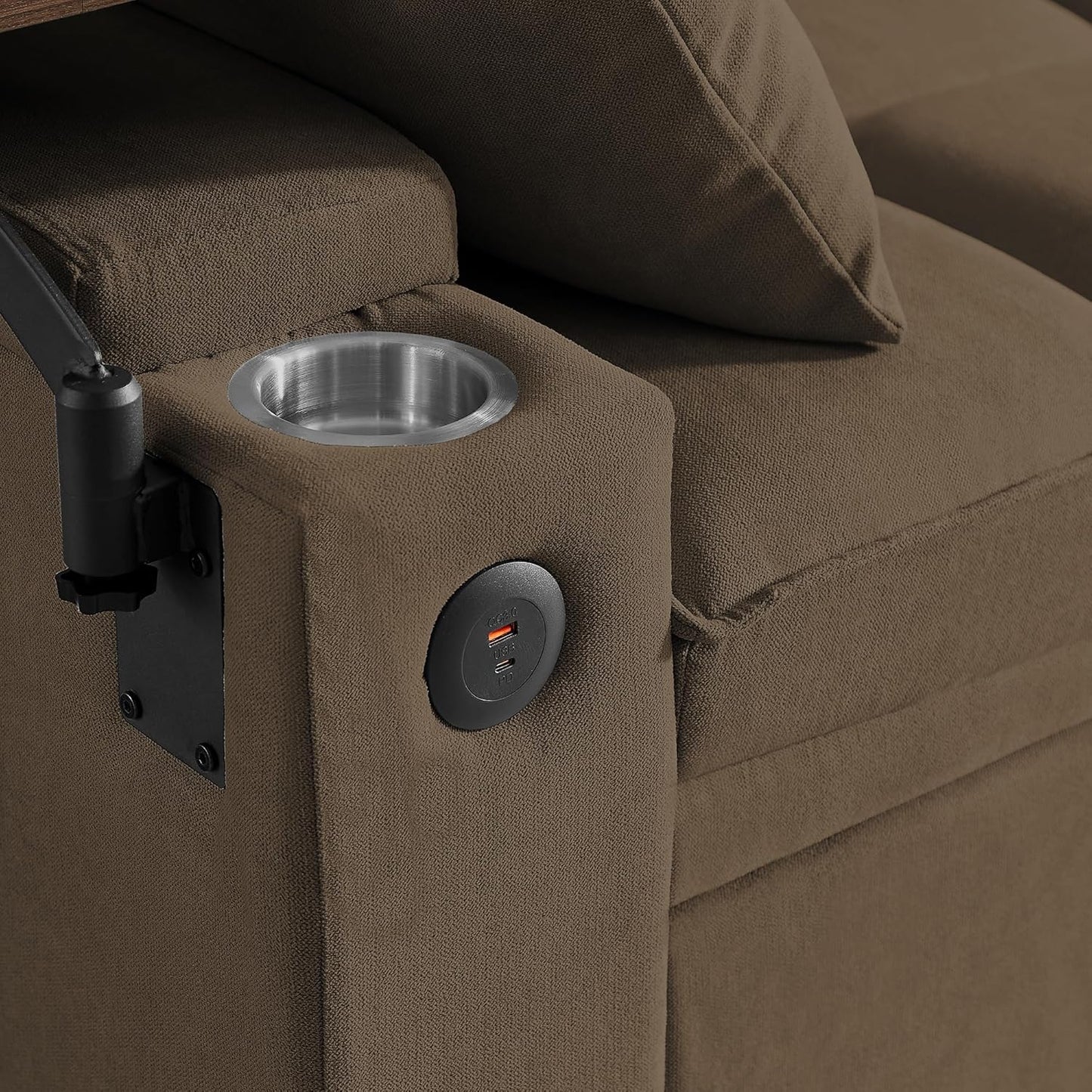 Convertible Sleeper Sofa Bed with 360° Swivel Table & USB Ports, Tufted Chenille Loveseat Pull-Out Couch with Storage Armrest & Cup Holders, 6-Level Adjustable Backrest