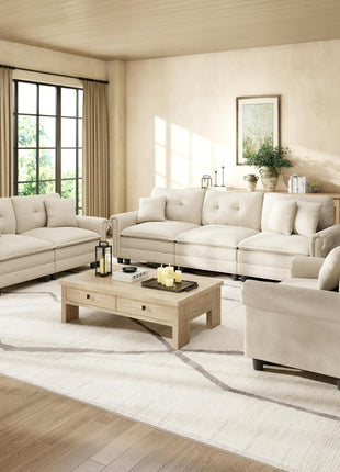 Cozy 3-Piece Modular Sectional Sofa Set in Chic Chenille Beige for Enhanced Living Spaces and Family Gatherings