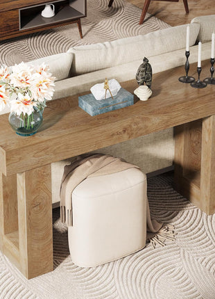 63-Inch Rectangular Wooden Console Table for Living Room, Entryway, and Hallway in Natural Finish