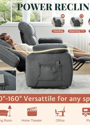 Power Reclining 3-Seater Sofa with Dual Wingback Design in Dark Gray