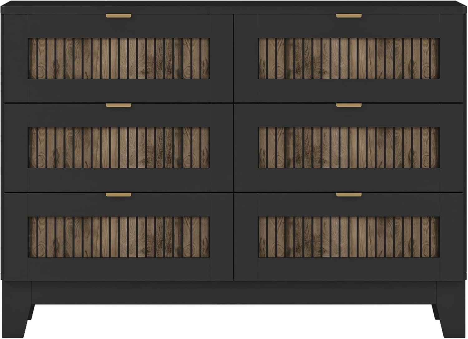 4 Pieces Bedroom Sets,Queen Size Platform Bed with Wooden Strip Stickers Decoration,Storage Nightstands & Drawer Dresser with Metal Handle for Kids Teens Adults,Farmhouse Bedroom Furniture Set,Black