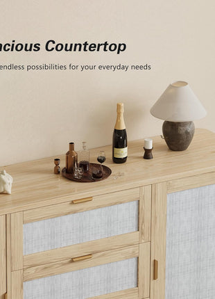 63-Inch Farmhouse Sideboard Buffet Cabinet with Three Drawers and Two Doors, Wooden Coffee Bar Storage for Kitchen and Living Room