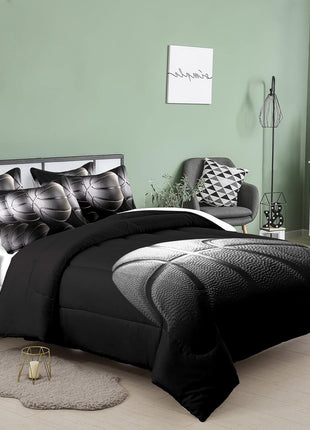 Ultra Soft Microfiber Basketball Comforter Set for Boys and Teens, Black and Gray Sports Theme Bedding, Full Size with Comforter and Two Pillowcases