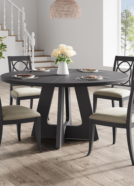 47-Inch Round Farmhouse Style Dining Table Set for 4 to 6, Wooden Top and Legs in Grey - Chairs Not Included