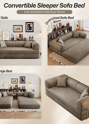 Luxurious 78.8" Convertible Corduroy Sleeper Sofa Bed - Modern Camel Loveseat with Silver Frame for Elegant Living Spaces