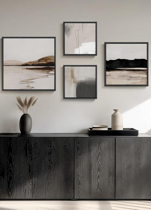 Framed Neutral Abstract Wall Art Set - 4-Piece Modern Landscape Canvas Prints for Home and Office Decor in Black and Gray