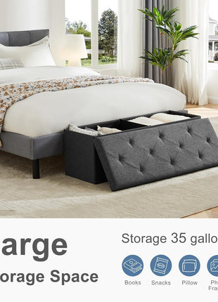 43-Inch Grey Storage Ottoman Bench with Padded Seat, Versatile Storage Chest and Foot Rest Stool, Supports Up to 660 lbs