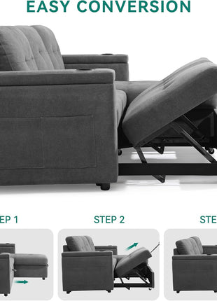 Multi-functional Sleeper Sofa Bed with Storage, USB Ports, and Cup Holders - Elegant 3-In-1 Sectional Couch for Living Rooms and Apartments in Dark Gray