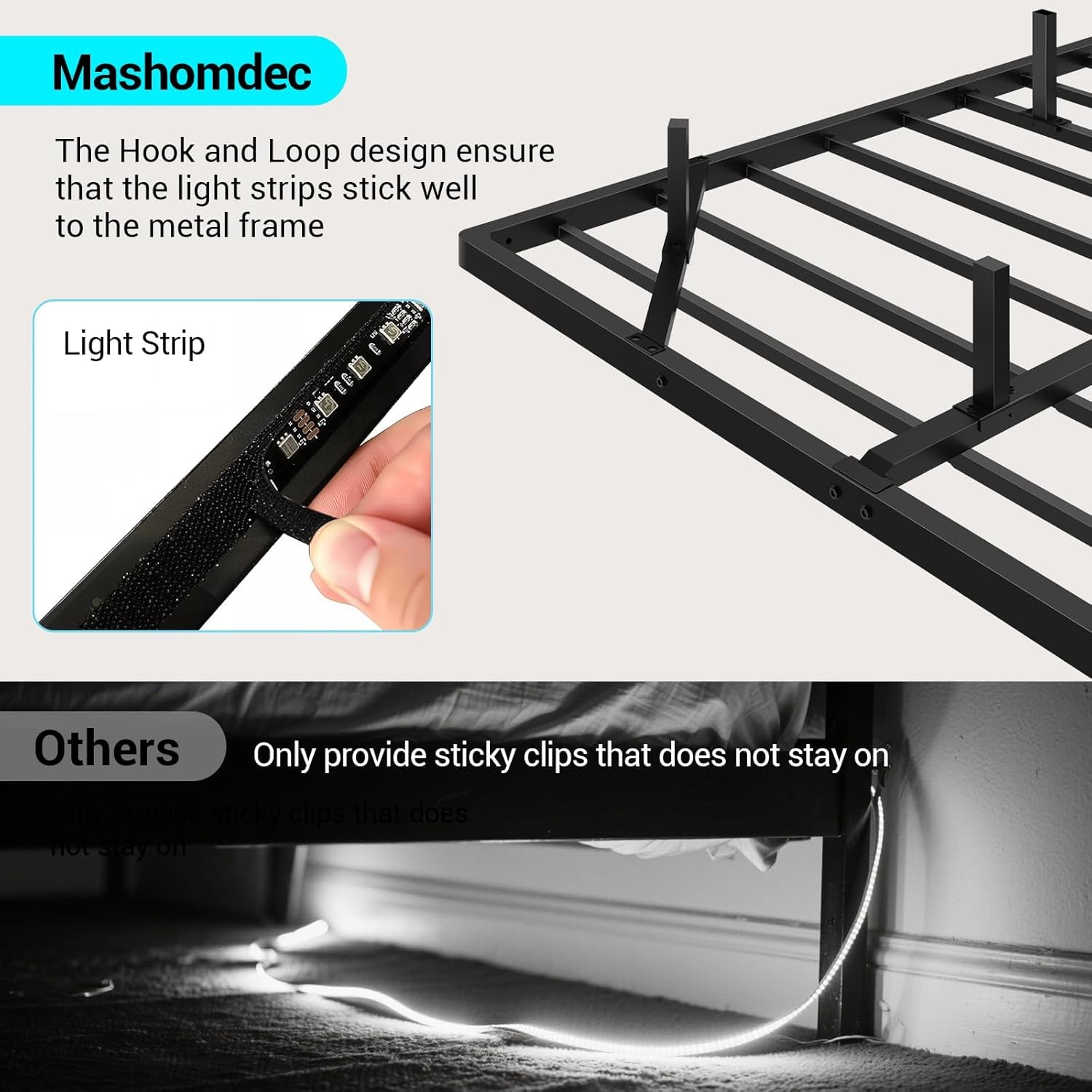 Queen Size Floating Metal Bed Frame with Smart LED Lights & Charging Station, Metal Platform Bed Base No Box Spring Needed, Easy Assembly, Noise Free