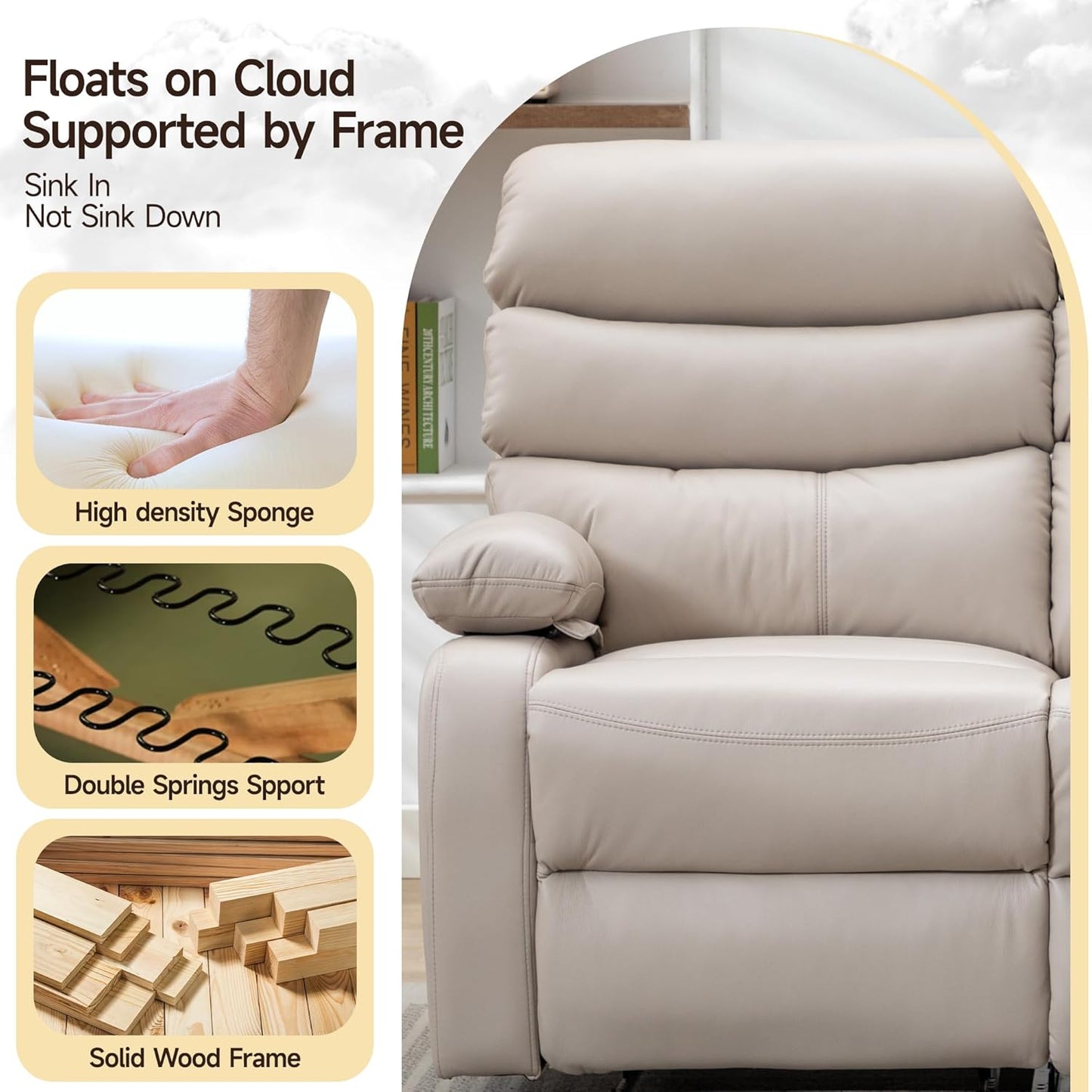 3 Seater Recliner Sofa Set, Anti-Scratch Reclining Loveseat Sofa & Couch for Living Room, RV, Home Theater Apartment(Beige, 3 Seater Sofa)