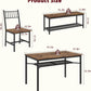 Dining Table Set for 4 with Bench and Chairs, 4-Piece Kitchen Table Set with Storage – Space-Saving Dining Table for Apartments and Dining Rooms, Brown