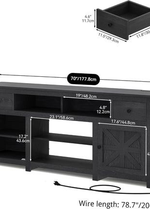 70-Inch Modern TV Stand for 75/80 Inch Televisions, Entertainment Center with Drawers and Power Outlet, Black Console for Living Room (30-Inch Height)