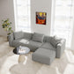 Luxury Modular Sectional Living Room Sofa Set, Modern Minimalist Style Couch with Ottoman and Chaise, L-Shape, Grey