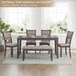 Wrenning Diamond Patterned Dining Table Set, 4 Upholstered Chairs and Bench, Seats 6, Wood, Gray