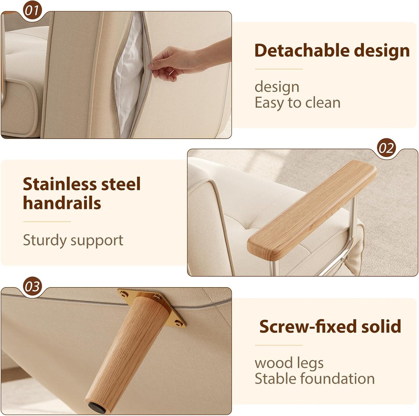 Folding Chair Bed, Convertible Chair to Bed，3-In-1 Convertible Sleeper Chair Bed, Futon Chair with 6-Level Adjustable Backrest for Guest Room, Apartment, Dormitory, Home Office Cream Beige