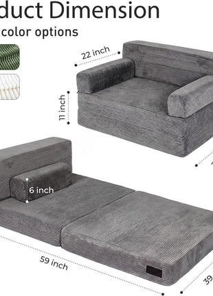 Multifunctional 4-in-1 Folding Sofa Bed with Armrest - Convertible Portable Sleeper Chair for Living Room and Bedroom - Washable Grey Cover