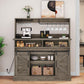 Buffet Cabinets with Storage, 47" Coffee Bar with Goblet Holder & Power Outlet, Farmhouse Sideboard Cabinets with Sliding Barn Doors for Kitchen, Living Room (Rustic Grey Oak)
