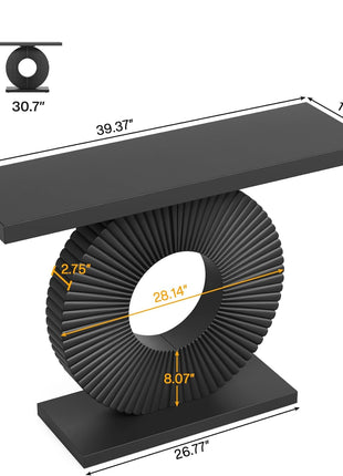 Contemporary 40-Inch Console Table with Geometric Base in Black for Living Room, Hallway, and Entryway