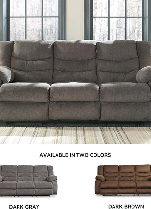 Signature Design by Ashley Tulen Contemporary Manual Pull Tab Reclining Sofa in Dark Gray
