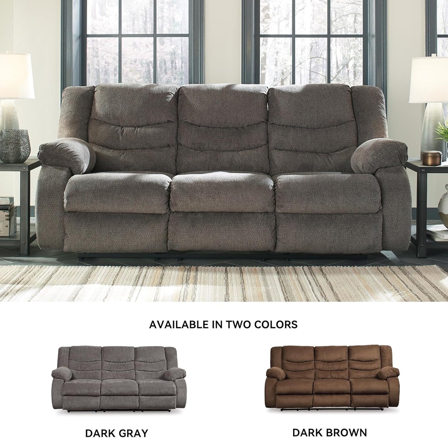 Tulen Modern Manual Pull Tab Reclining Sofa, Dark Gray