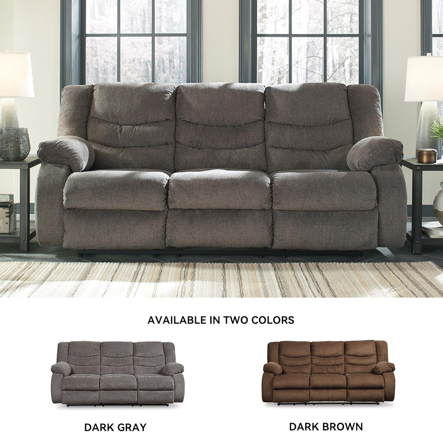 Tulen Modern Manual Pull Tab Reclining Sofa, Dark Gray