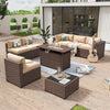 8 Piece Patio Furniture Set with 44” Fire Pit Table Wicker Rattan Outdoor Sectional Sofa Set with Coffee Table and Thickened Cushions, Beige (Waterproof Cover Included)
